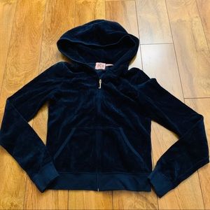 JUICY COUTURE NAVY BLUE TRACK HOODIE POCKETS SZ S